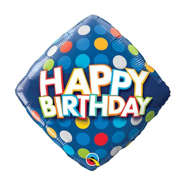 Mayflower Distributing 18 in. Happy Birthday Blue & Colorful Dots Flat Foil Balloon, 5PK 91214